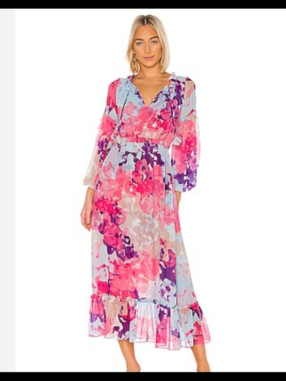 Misa Los Angeles Pink & Purple Floral Maxi Dress with Ruffle Hem